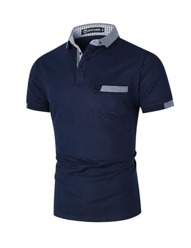 GHYUGR Elegante Polo da Uomo Manica Corta T Shirt Cotone Cucitura Classica Maglietta Commerciale Camicia per L'Ufficio,Blu,L