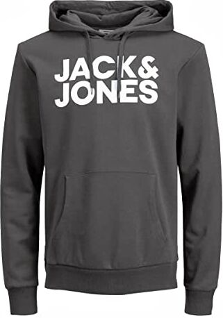 Jack & Jones Felpa con cappuccio da uomo con logo Corp, Asfalto/stampa bianca, XXXL