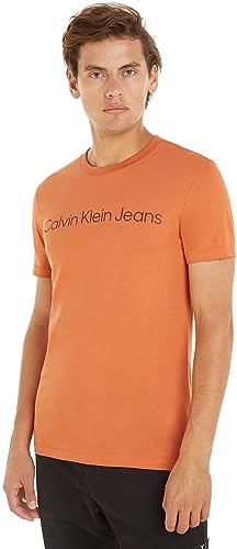Calvin Klein INSTITUTIONAL Logo Slim Tee  Magliette a Maniche Corte, Arancione (Burnt Clay/Dark Chestnut), XS Uomo