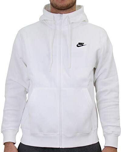 Nike M NSW Club Hoodie FZ BB Felpa con Cappuccio, White/White/(Black), XL Uomo