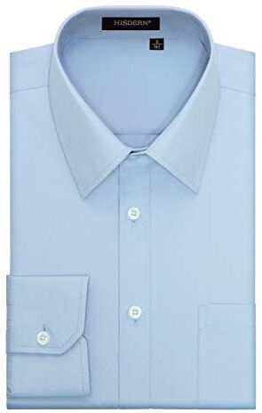 HISDERN Camicia Uomo Maniche Lunghe Camicie Regolare Fit Casual Uomo Camicie Blu Chiaro S