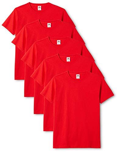 Fruit of the Loom Original T., T-Shirt Uomo, Rosso (Red 40), Medium(Pacco da 5)