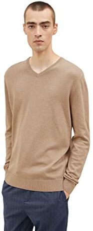 TOM TAILOR 202212 Strickpullover V-ausschnitt, Maglione Basic Uomo, Marrone (Hazel Brown Melange 31089), S