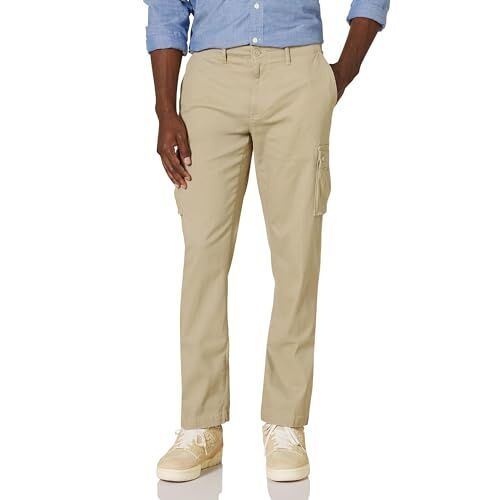 Amazon Essentials Pantaloni cargo elasticizzati dal taglio dritto (disponibili nelle taglie Big & Tall) Uomo, Marrone Kaki, 34W / 32L