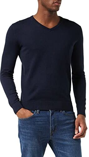 TOM TAILOR 202212 Strickpullover V-ausschnitt, Maglione Basic Uomo, Blu (Knitted Navy Melange 13160), L