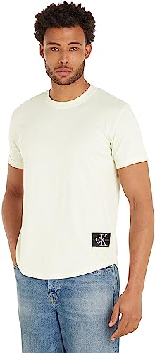 Calvin Klein T-shirt Maniche Corte Uomo Badge Turn Up Sleeve Scollo Rotondo, Verde (Canary Green), S