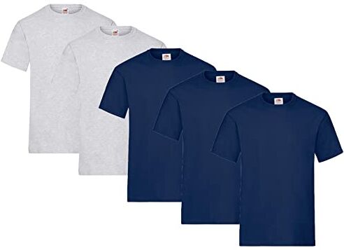 Fruit of the Loom Maglietta da uomo Heavy T anche set di colori M L XL XXL 3XL, 3 x blu navy + 2 x grigio + 1 blocco note, M