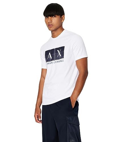 Armani Regular Fit AX Box Logo Tee T-Shirt, Bianco, XL Uomo