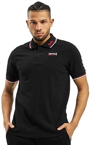 Lonsdale London Lion, Polo da uomo, Nero/Rosso scuro/Bianco, S