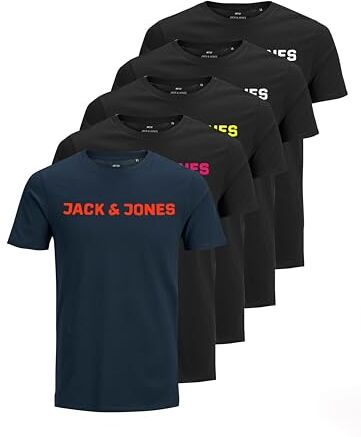 Jack & Jones , JJECORP Logo Tee SS Crew Neck Maglietta da uomo a girocollo, confezione risparmio, con stampa grafica, XXXL