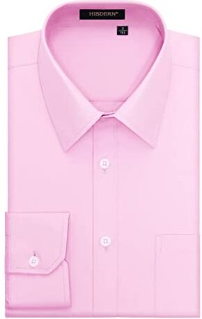 HISDERN Camicia Uomo Maniche Lunghe Camicie Regolare Fit Casual Uomo Camicie Rosa XL