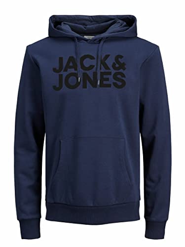 Jack & Jones Felpa con cappuccio da uomo con logo Corp, Blazer navy/stampa nera, L