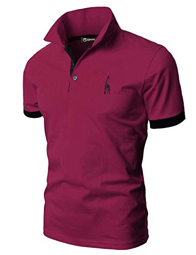 GHYUGR Polo Uomo Basic Manica Corta Tennis Golf T-Shirt Ricami Fulvi Maglietta Poloshirt Camicia,Vino Rosso,M