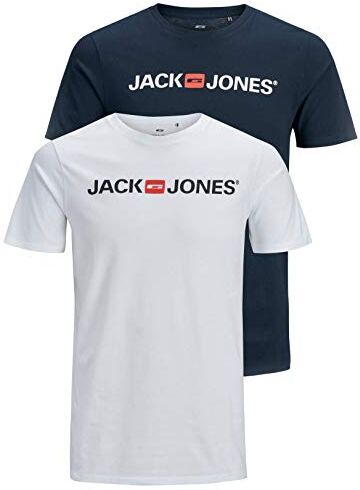 Jack & Jones Maglietta da Uomo con Logo JJECORP, 2 Pezzi Confezione da 2 Colori (Bianco/Blu Navy) M