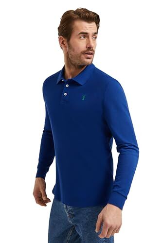 Polo Club Polo Elegante Uomo Manica Lunga Blu Royal Ricamo con Logo 100% Cotone -