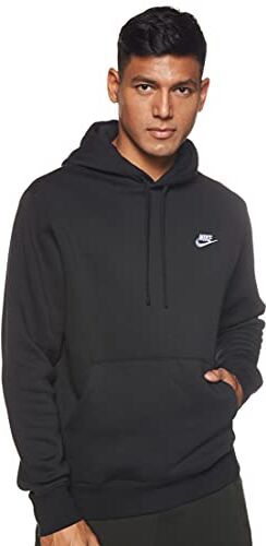 Nike Sportswear Club Fleece Felpa Con Cappuccio, Uomo, Nero (Black/Black/White), L, ‎37.08 x 28.32 x 8.76 cm, 440 grammi