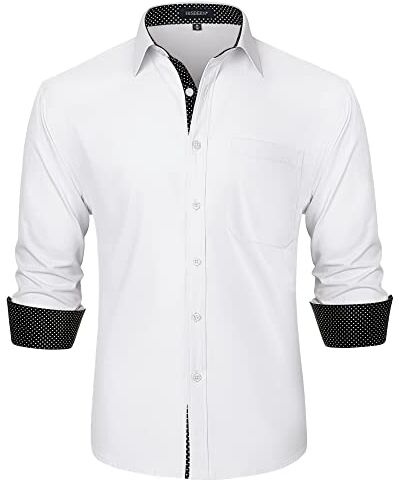 HISDERN Camicia Uomo Manica Lunga Bianco Camicie Formale Casual Classiche Elegante da Uomo Cerimonia Business,Bianco,3XL