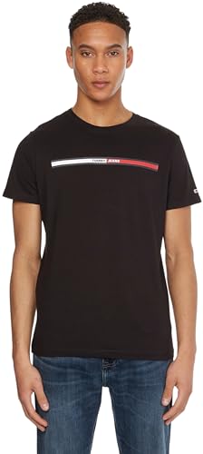 Tommy Hilfiger T-shirt Maniche Corte Uomo Essential Flag Tee Scollo Rotondo, Nero (Black), L