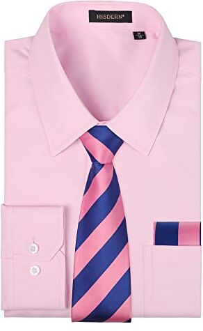 HISDERN Camicia Uomo Rosa Manica Lunga Elegante Camicia e Cravatta Casual Camicie Business Formale Camicie Matrimonio Casual con Tasca Regular M