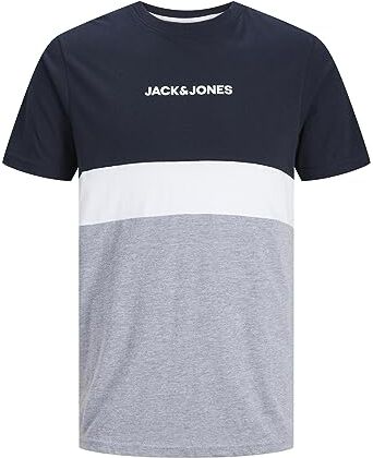 Jack & Jones JJEREID BLOCKING TEE SS NOOS, T-Shirt Uomo, Blu (Navy Blazer), M