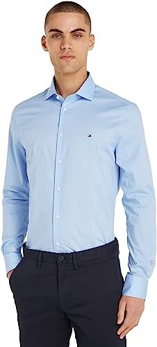 Tommy Hilfiger Camicia Uomo Maniche Lunghe, Blu (Custom Color Light Blue), 46