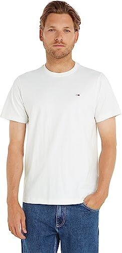 Tommy Jeans TJM SLIM JERSEY C NECK EXT, S/S Knit Tops Uomo, Bianco (White), XS