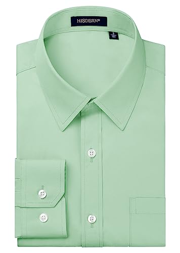HISDERN Camicia Uomo Maniche Lunghe Camicie Casual Tinta Unita Shirt Regolare Camicia Verde Chiaro S