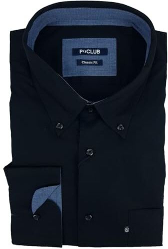 Rionero Camicia da Uomo 100 Cotone Manica Lunga Classica Elegante Taschino XXL XXXL m l (XXXL Nero)