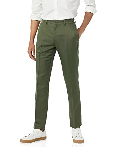 Amazon Essentials Pantaloni da Abito Senza Pinces con Vita Espandibile in Vita e Vestibilità Classica Uomo, Verde Oliva, 52W / 32L