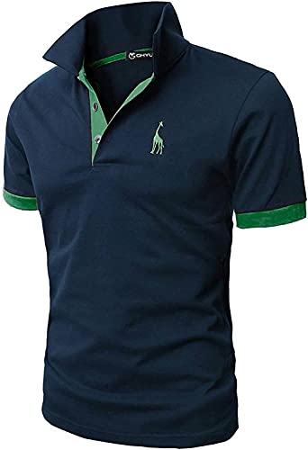 GHYUGR Polo Uomo Basic Manica Corta Tennis Golf T-Shirt Ricami Fulvi Maglietta Poloshirt Camicia (XXL, Navy+Verde, XX_l)