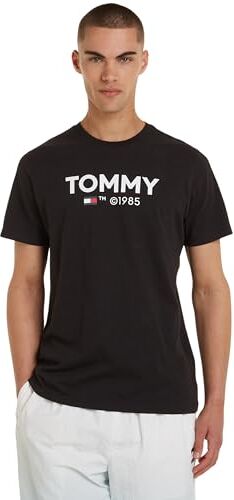 Tommy Hilfiger Tjm Slim Essential Tommy Tee  Magliette a Maniche Corte, Nero (Black), M Uomo