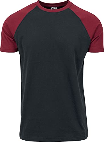 Urban Classics Raglan Contrast Tee, Maglietta Uomo, Nero/Rosso (Bordeaux), XXL