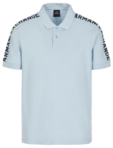 Armani Polo a Maniche Corte Jacquard con Logo, Celestial Blu, S Uomo