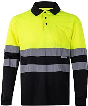 Velilla 175; Polo Bicolore Manica Lunga; Colore Nero e Giallo Fluoro, Taglia S