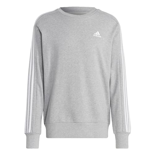Adidas Essentials French Terry 3-stripes Sweatshirt Felpa, Medium Grey Heather, L Uomo