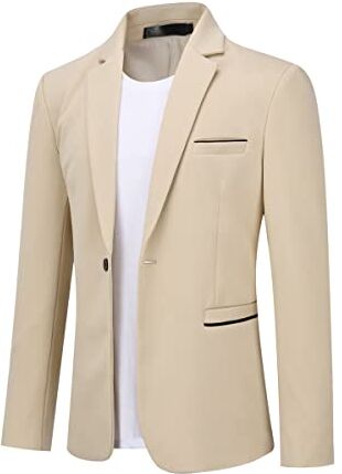 Allthemen Blazer da Uomo Slim Fit con Un Bottone Suit Jacket Giacca Elegante Formale for Wedding Evening Business da Lavoro Cachi XS