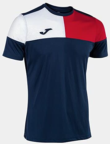 Joma Maglia a Manica Corta Uomo Crew V Blu Navy Rosso Bianco