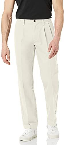 Amazon Essentials Pantaloni chino plissettati dal taglio classico e resistenti alle pieghe (disponibili nelle taglie Big & Tall) Uomo, Grigio Pietra, 42W / 32L