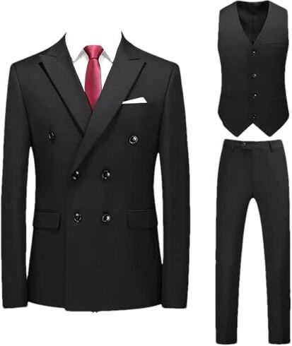 ZouoYYii Blazer + Gilet + Pantaloni Abito Da Uomo 3 Pezzi Tinta Unita Doppiopetto Abiti Da Lavoro Formali Abito Da Sposo Da Ufficio