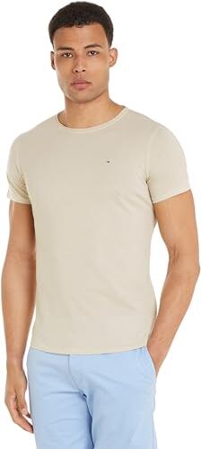 Tommy Jeans Uomo TJM XSLIM JASPE C NECK EXT , Beige (Newsprint), XXL