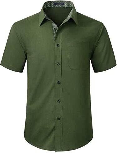 HISDERN Camicia da Uomo Camicia Verde a Maniche Corte per Uomo Camicia Casual Estiva con Taschino sul Petto, XL