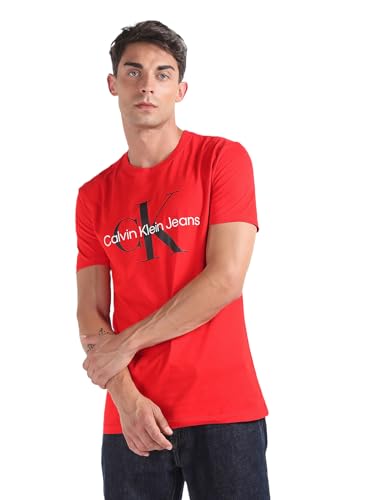 Calvin Klein Men's SEASONAL MONOLOGO TEE S/S T-Shirts, Fiery Red, L