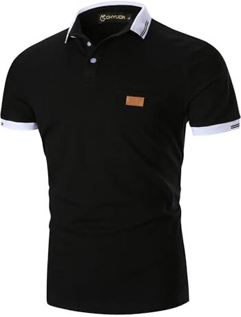 GHYUGR Polo Uomo Manica Corta Scollatura Cuciture a Contrasto Basic Poloshirt Camicie Tennis T-Shirts Tops,Nero 2,L