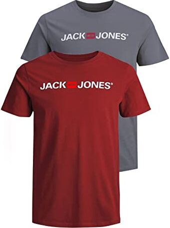 Jack & Jones Male T-Shirt da Uomo, Confezione da, Confezione da 2 (1 x Red Dahlia, 1 x Grisaille), XS