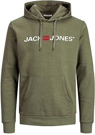 Jack & Jones Felpa con Cappuccio da Uomo con Logo, Verde (Dusty Olive/Reg Fit), XXXL