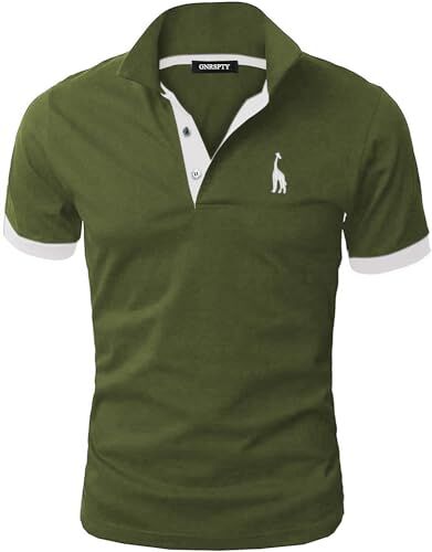 GNRSPTY Polo da Uomo Manica Corta Ricami Fulvi Casual Chic Poloshirt Camicia T-Shirt Estate,Verde + Bianco,XXL