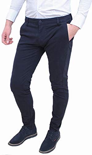 Evoga Pantaloni Uomo Class Primavera Estate Slim Fit Casual in Cotone (54, Blu)