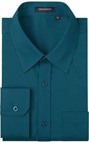 HISDERN Camicia Uomo Maniche Lunghe Camicie Regolare Fit Casual Uomo Camicie Blu Verde S