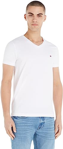 Tommy Hilfiger T-shirt Maniche Corte Uomo Core Stretch Scollo a V, Bianco (White), M