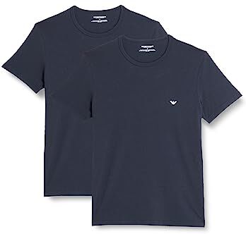 Emporio Armani Underwear 2-Pack T-Shirt Crew Neck Logo, Marine/Marine, L Uomo